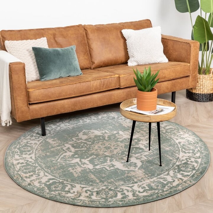 Tapis vintage rond - Spring Medaillon Vert/Crème