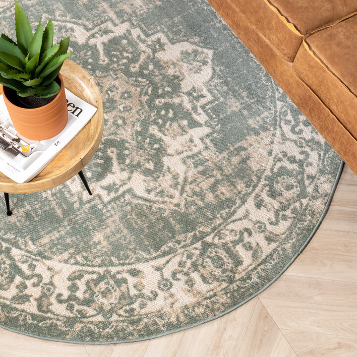 Tapis vintage rond - Spring Medaillon Vert/Crème