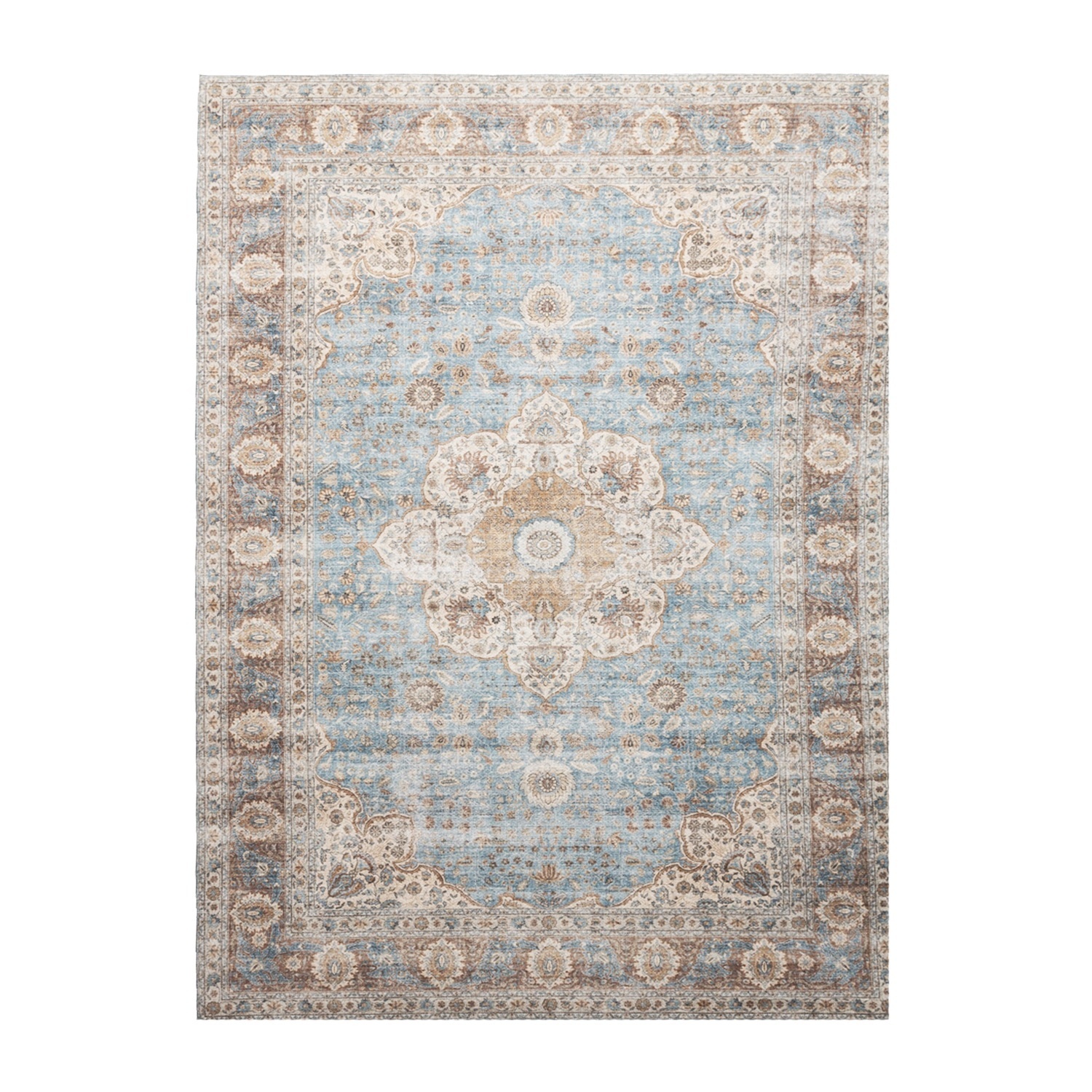 Tapis rond en jute d'extérieur - Kairo Medaillon Bleu Clair/Crème - sfeer