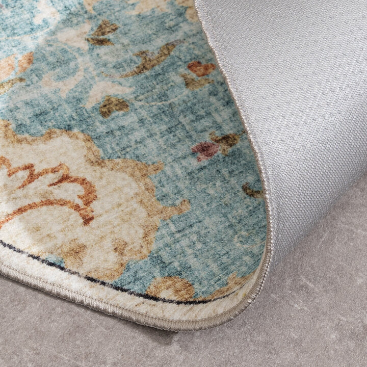 Tapis d'extérieur rond vintage - Santo Mandala Bleu Clair