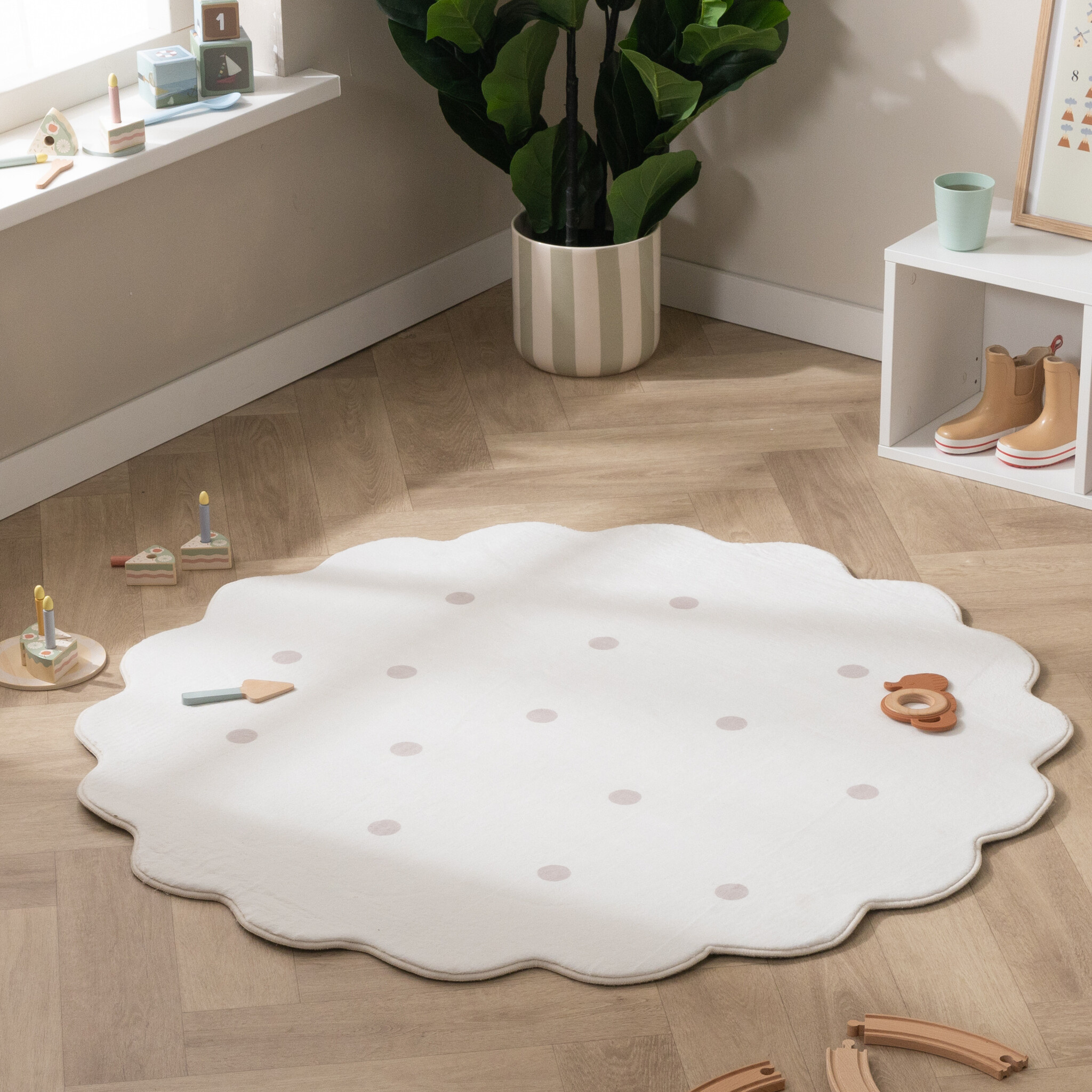 Tapis rond en jute pour l'extérieur - Cloudy Stippen Blanc