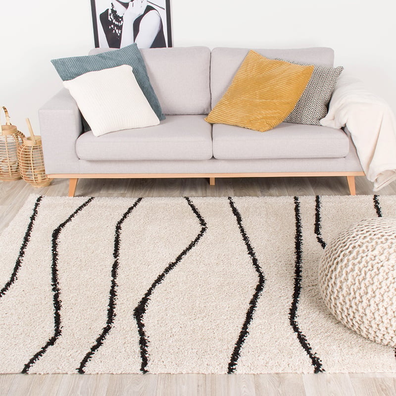 Tapis à poils longs - Grand Wire Crème/Noir