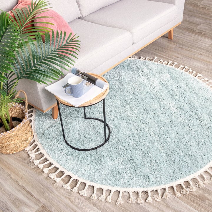 Tapis rond à poils longs - Lofty Fringe Bleu Clair