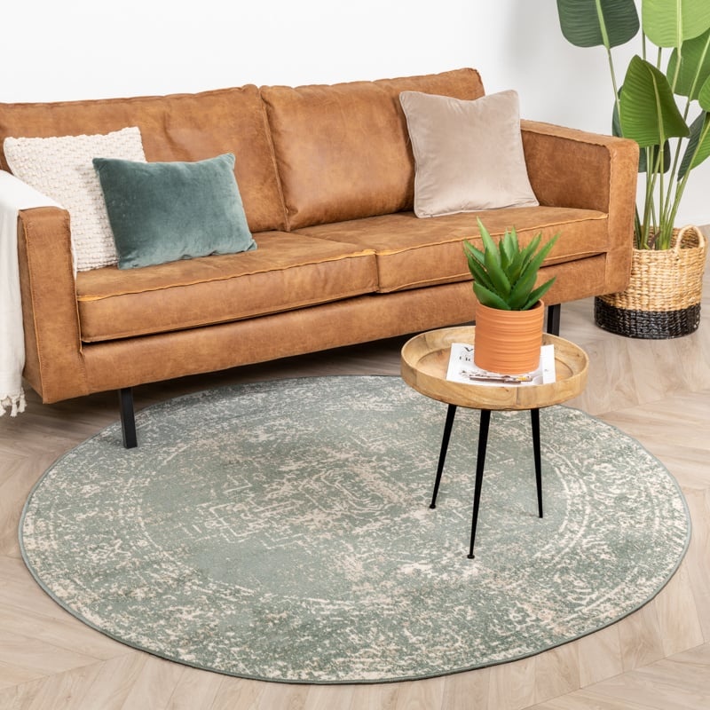 Tapis vintage rond - Spring Ethnic Vert/Crème