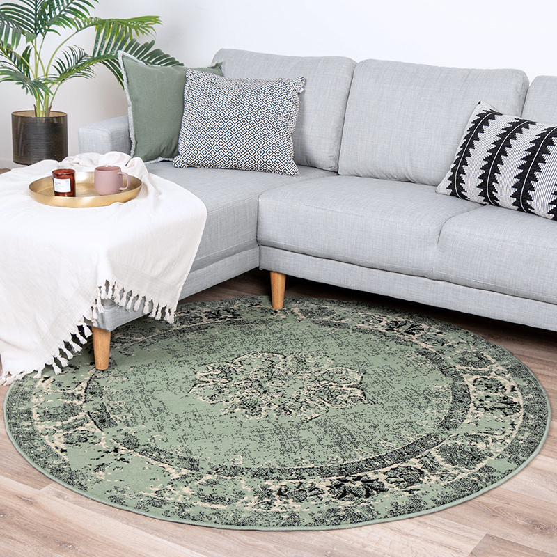 Tapis vintage rond - Wonder Vert/Noir