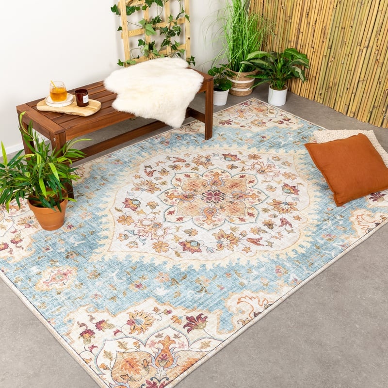 Tapis d'Extérieur Vintage - Santo Mandala Bleu Clair