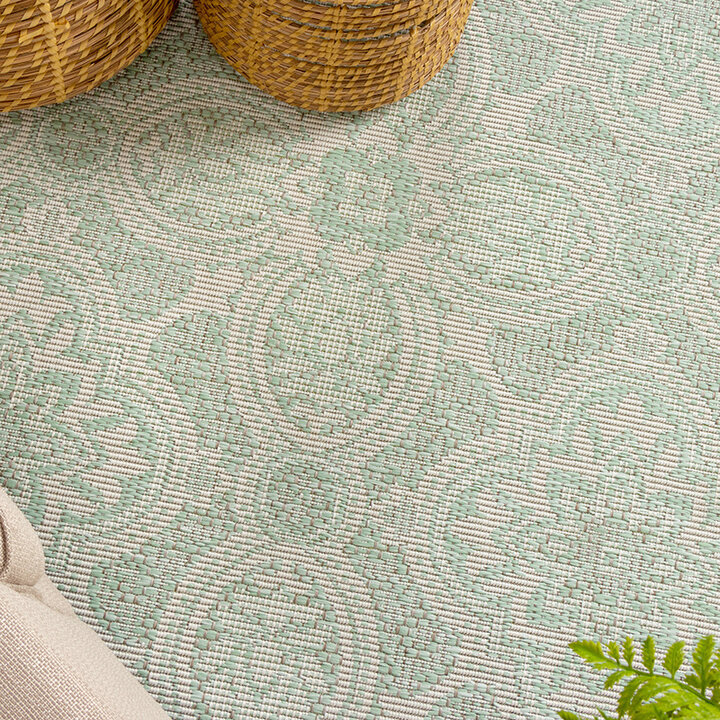 Tapis d'extérieur rond - Summer Oriental Menthe