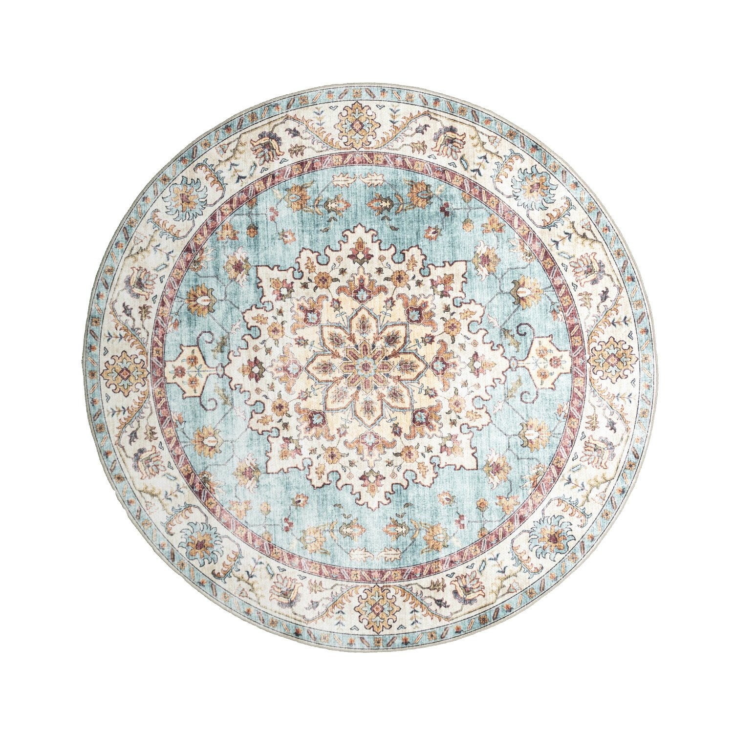 Tapis d'Extérieur Rond Vintage - Médaillon Santo Bleu Clair - sfeer