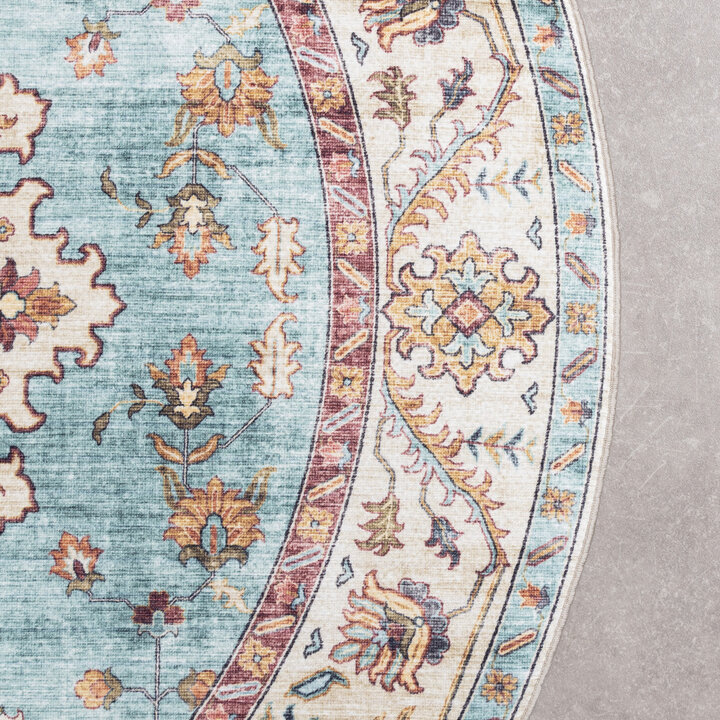 Tapis d'extérieur rond vintage - Santo Medallion Bleu Clair