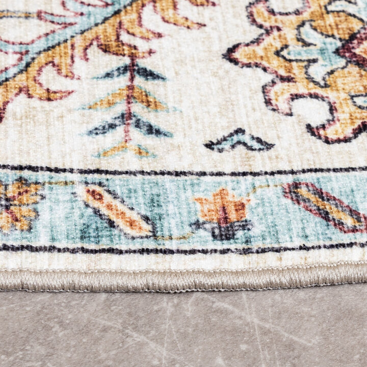 Tapis d'extérieur rond vintage - Santo Medallion Bleu Clair