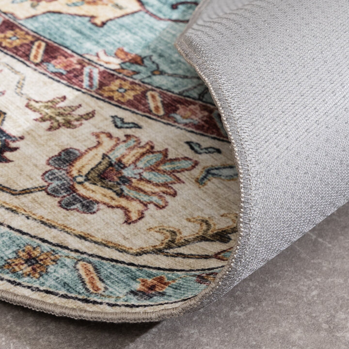 Tapis d'extérieur rond vintage - Santo Medallion Bleu Clair