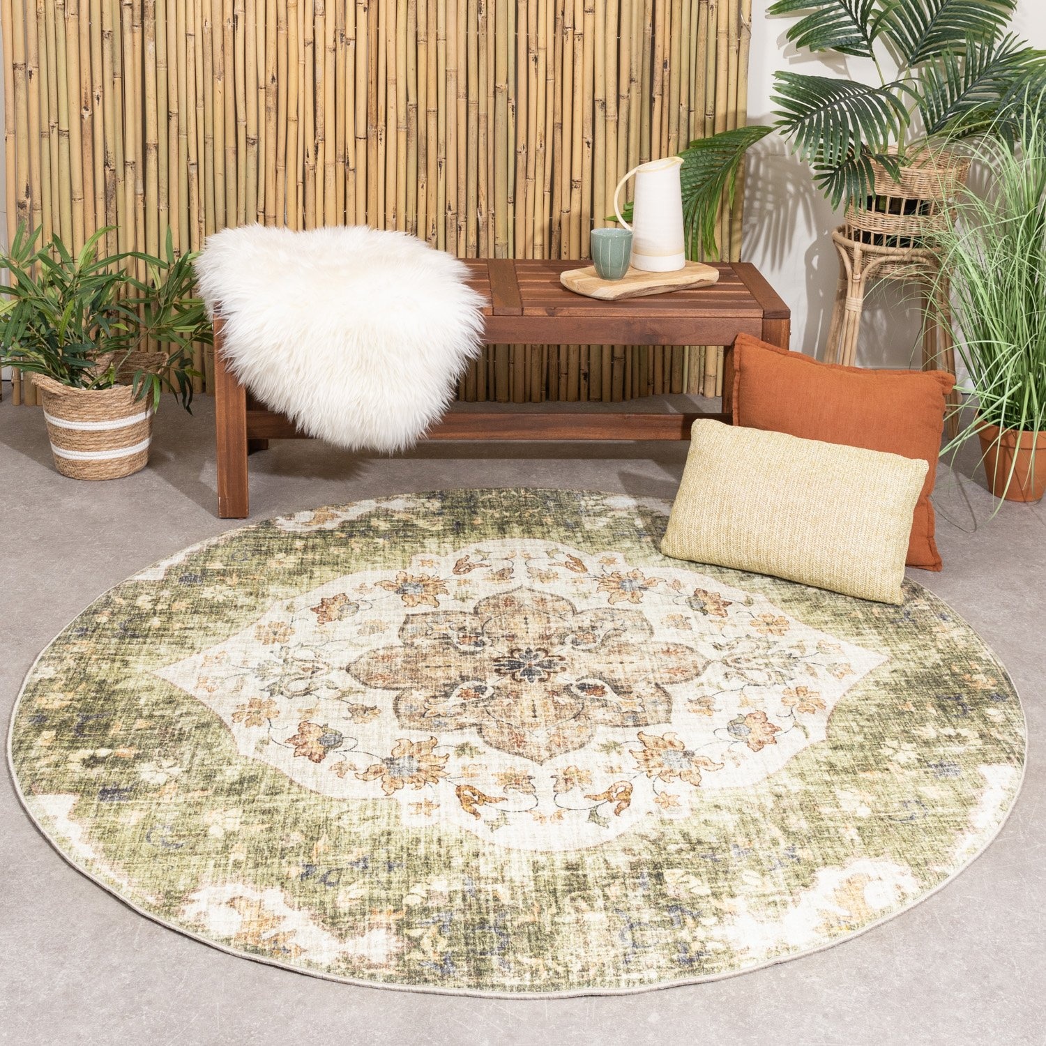 Tapis d'Extérieur Rond Vintage - Santo Mandala Vert
