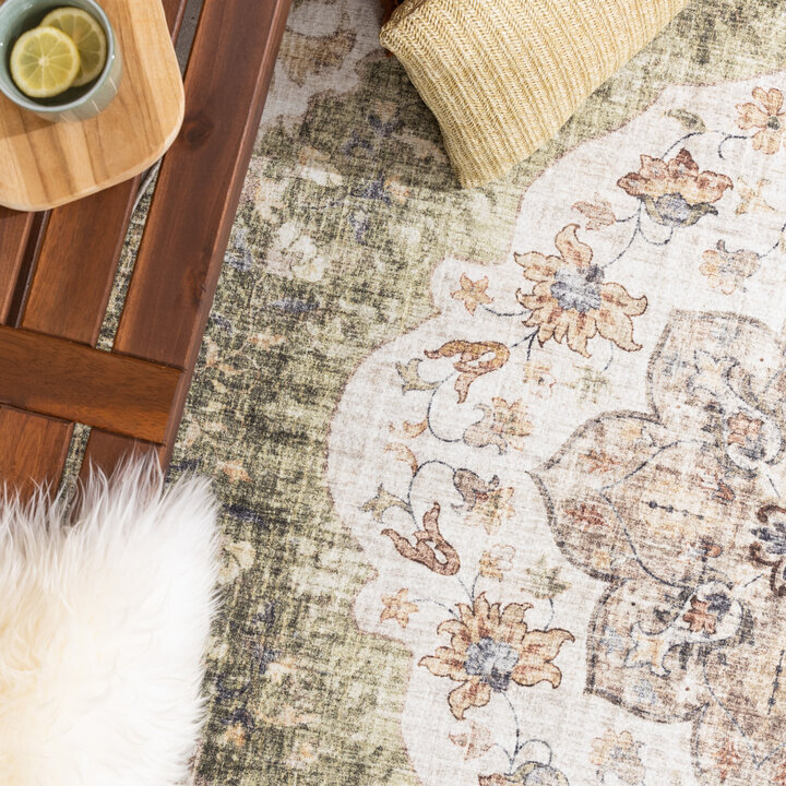 Tapis d'extérieur rond vintage - Santo Mandala Vert