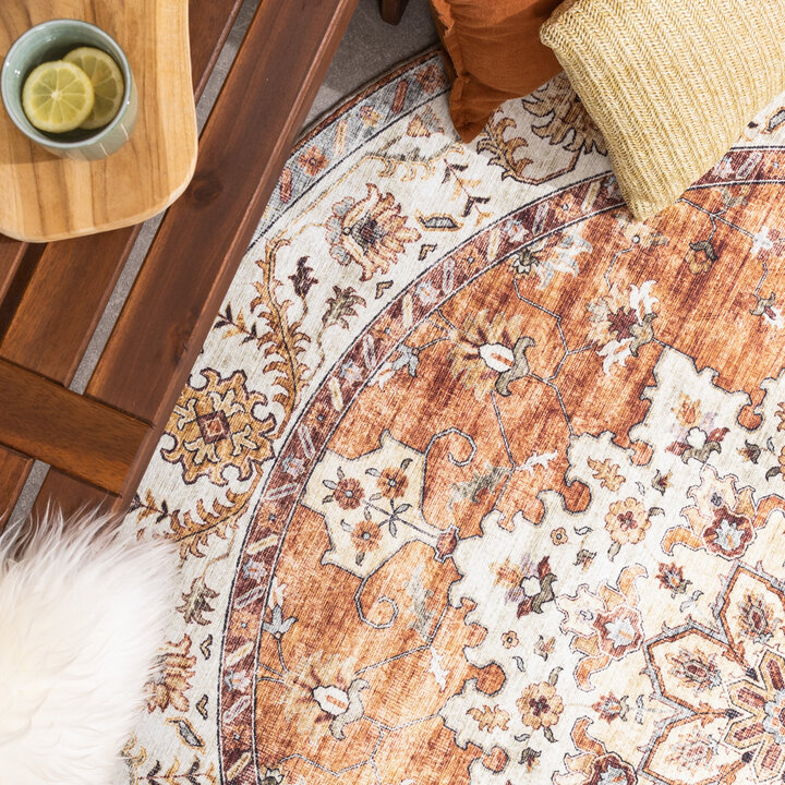 Tapis d'extérieur rond vintage - Santo Medallion terra