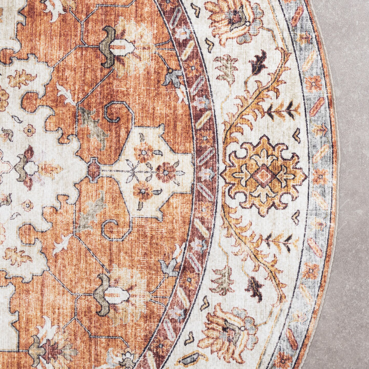 Tapis d'extérieur rond vintage - Santo Medallion terra