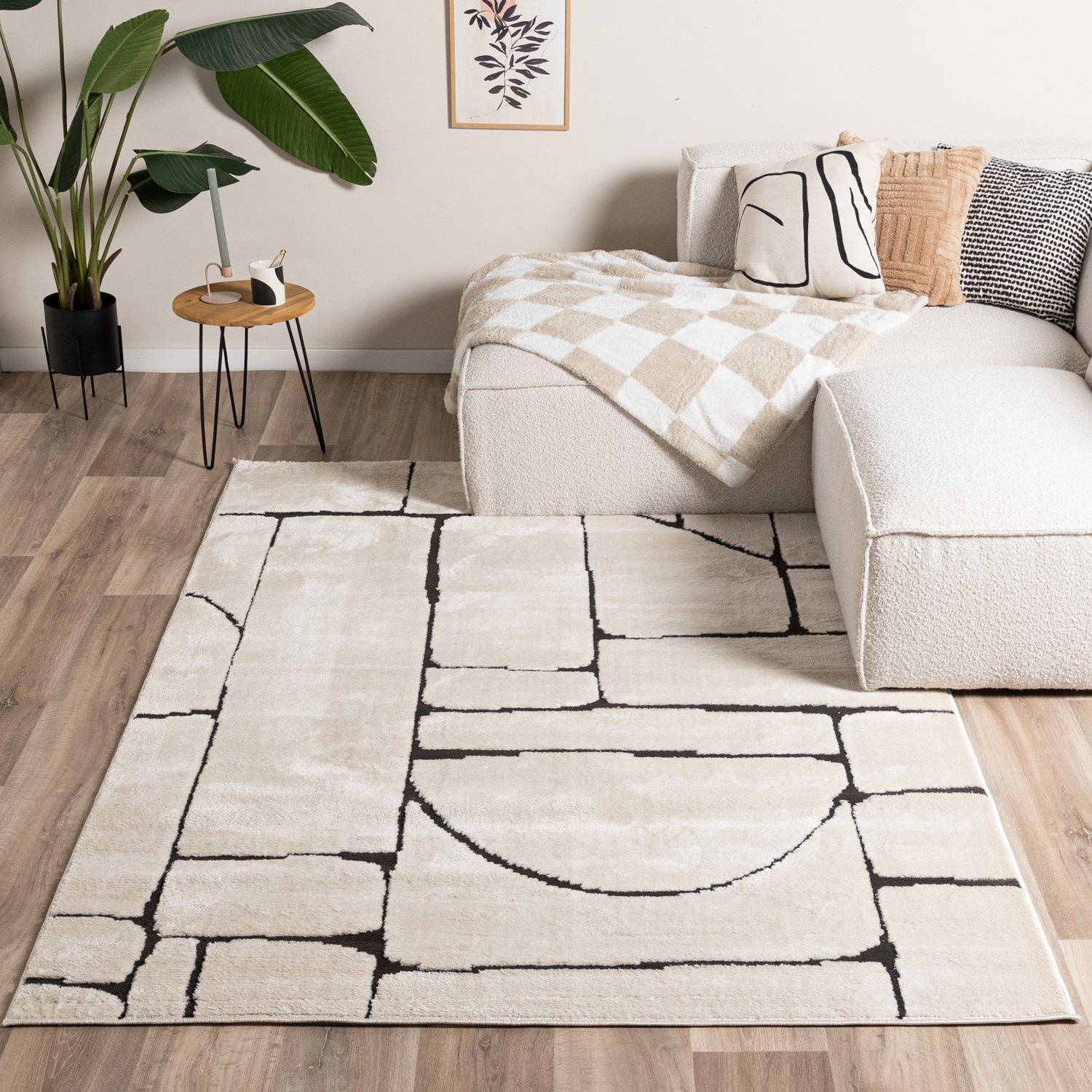 Tapis d'extérieur - Yori Blocks Crème/Noir