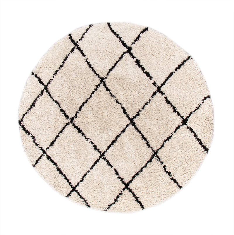 Tapis rond à poils longs - Grand Lines Crème/Noir - sfeer