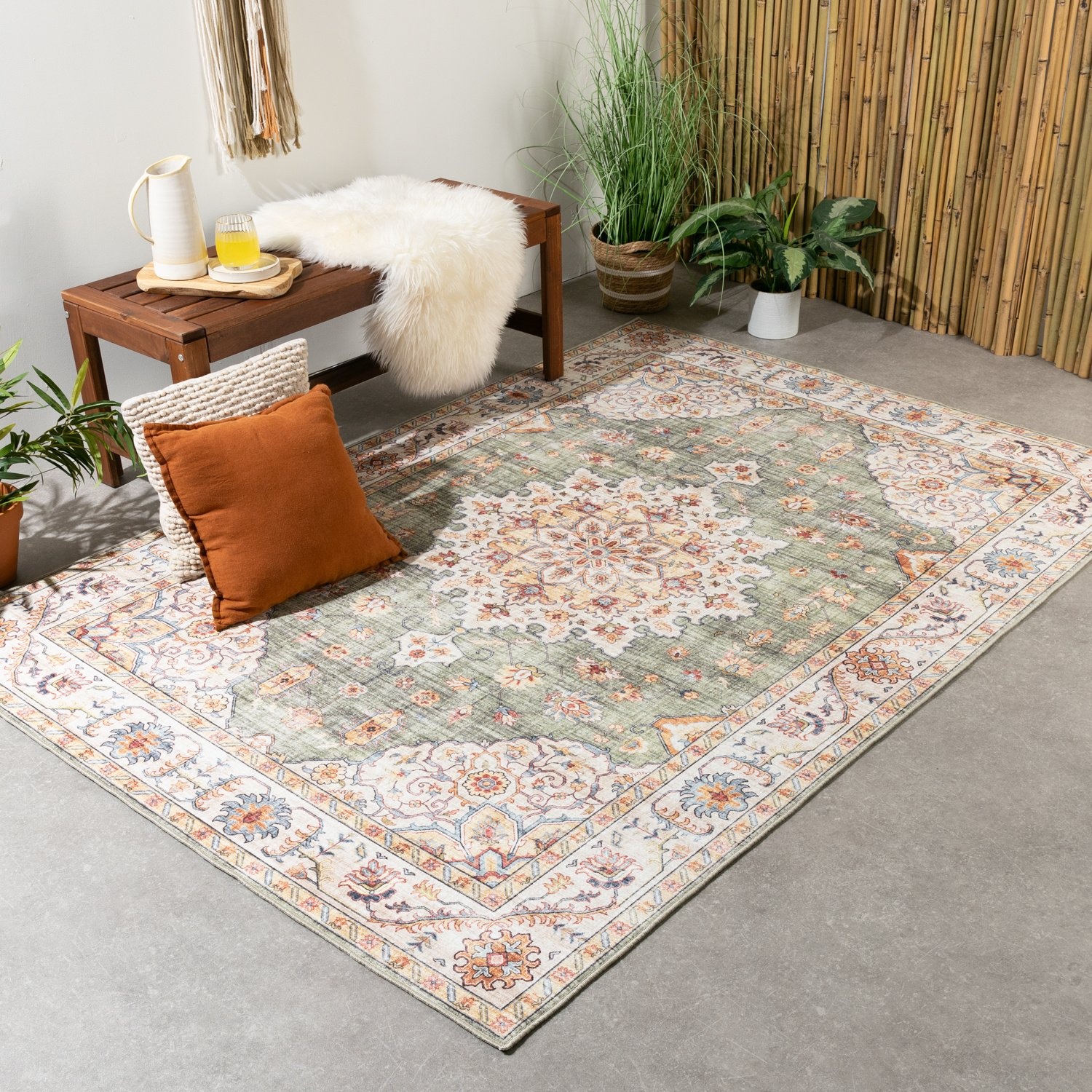 Tapis d'Extérieur Vintage - Médaillon Santo Vert Olive