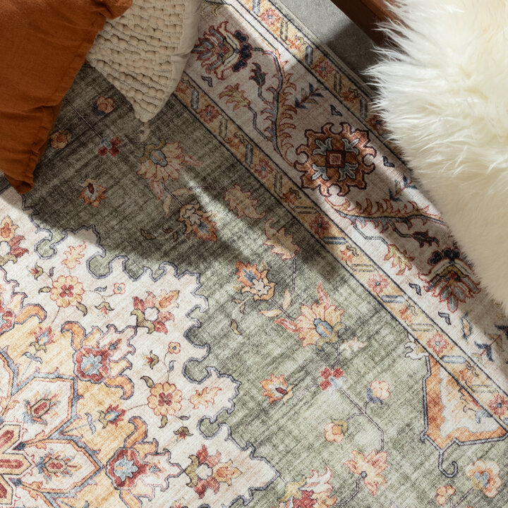 Tapis d'extérieur vintage - Médaillon Santo Vert Olive