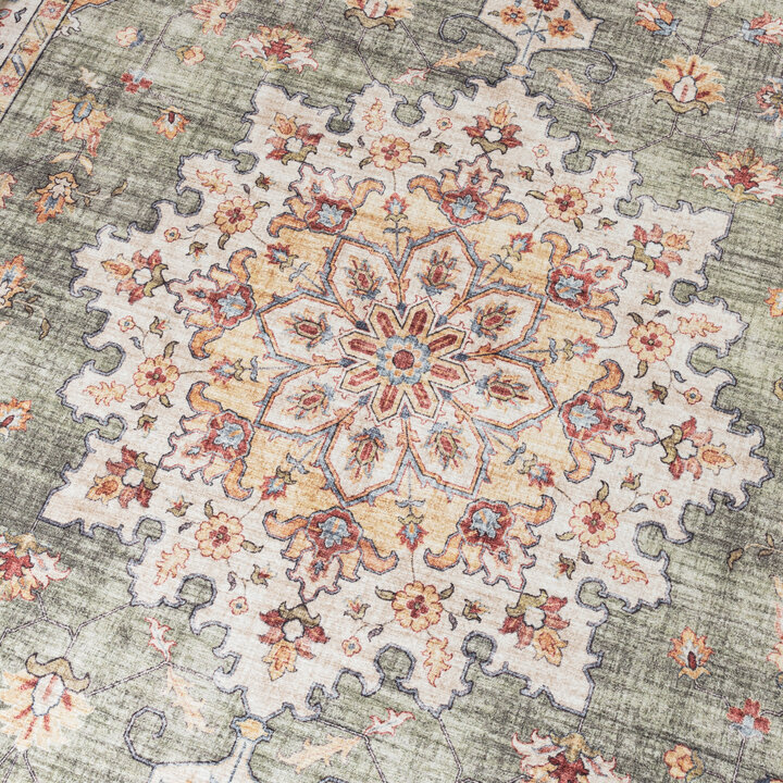 Tapis d'extérieur vintage - Médaillon Santo Vert Olive