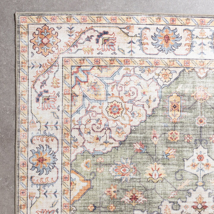 Tapis d'extérieur vintage - Médaillon Santo Vert Olive