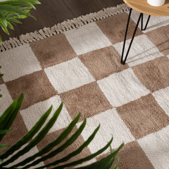 Tapis à damier - Blox Franges Beige 