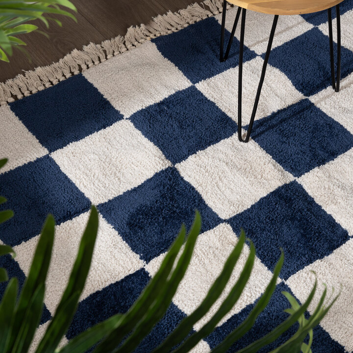 Tapis à damier - Blox Franges Bleu 