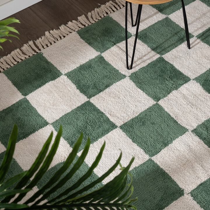 Tapis à damier - Blox Franges Vert 