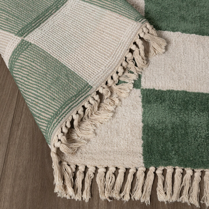 Tapis à damier - Blox Franges Vert 