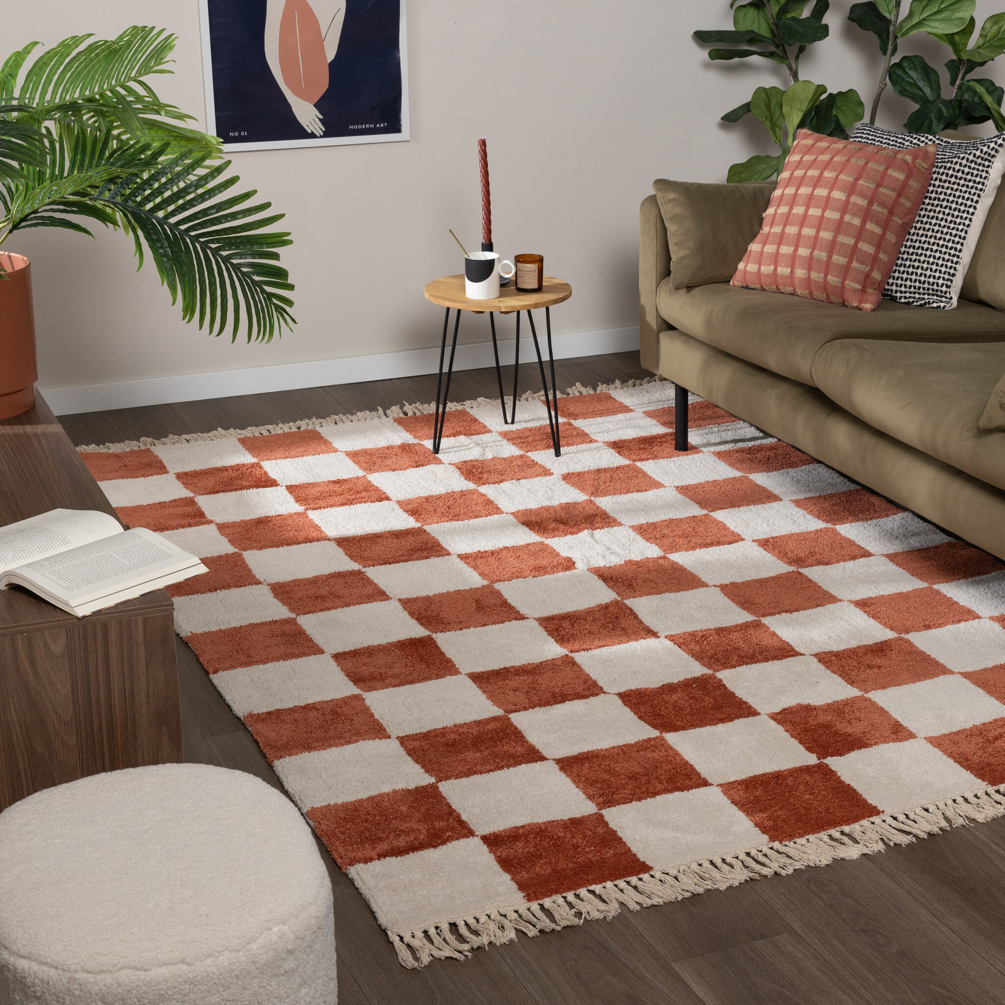 Tapis à damier - Blox Franges Terra