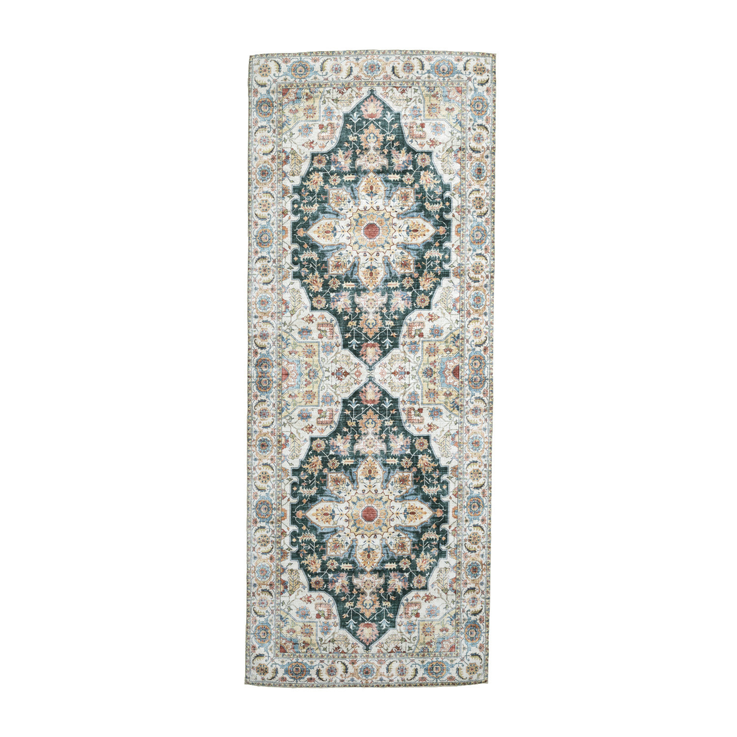 Tapis en laine lavable - Domingo Mandala Vert Foncé - sfeer