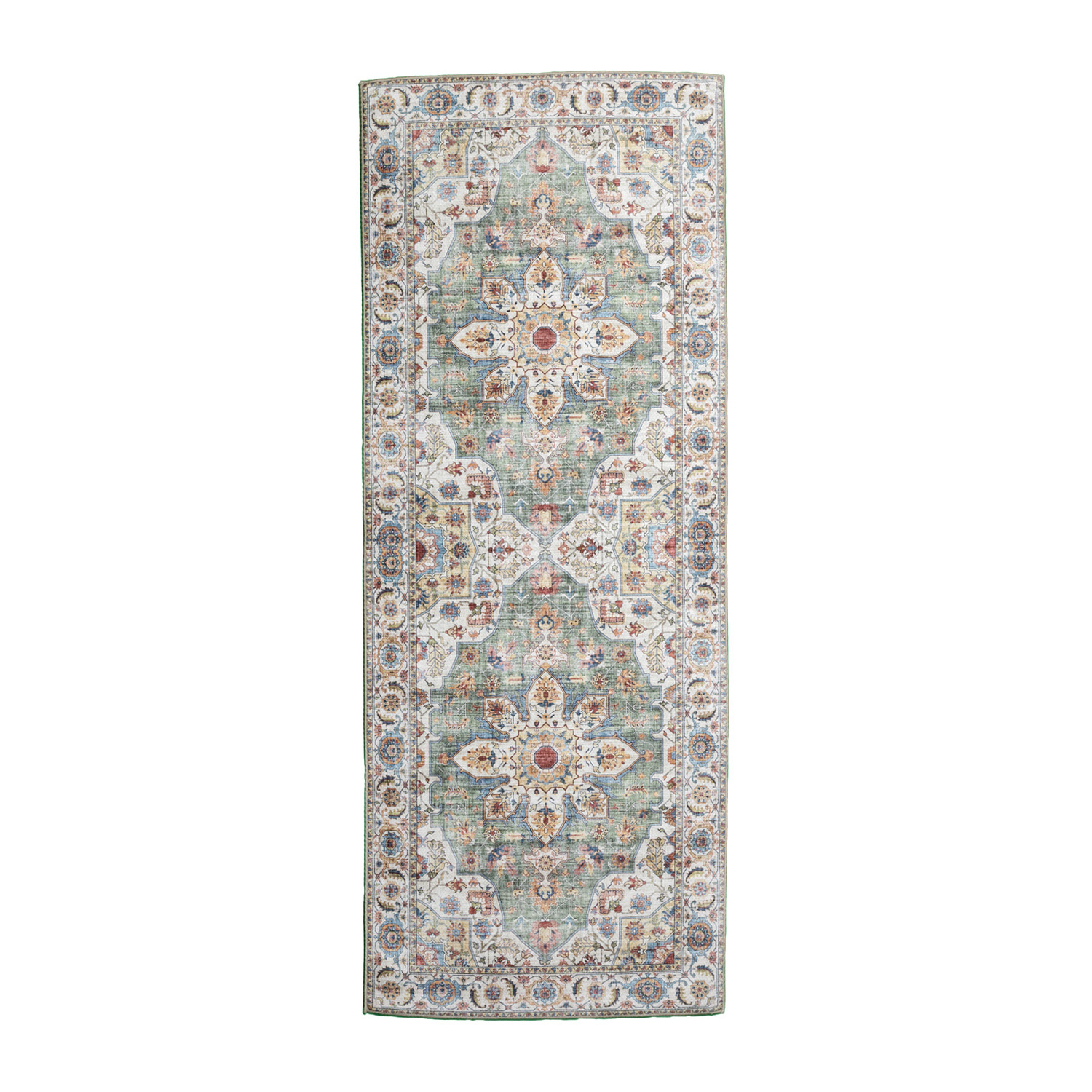 Tapis en laine lavable - Domingo Mandala Vert Olive - sfeer