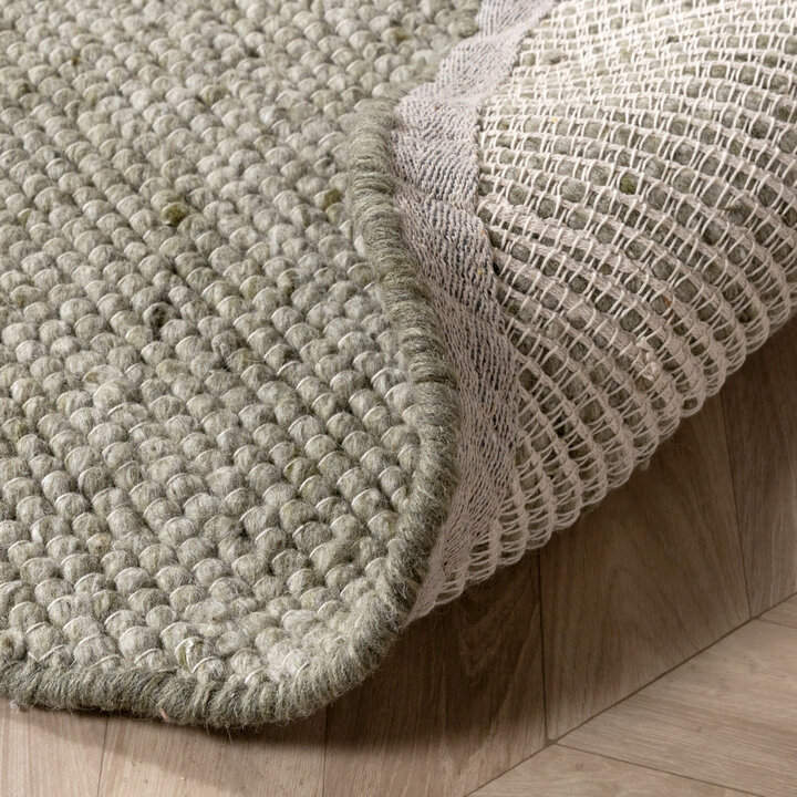 Tapis en laine rond - Feline Vert Olive/Mélangé