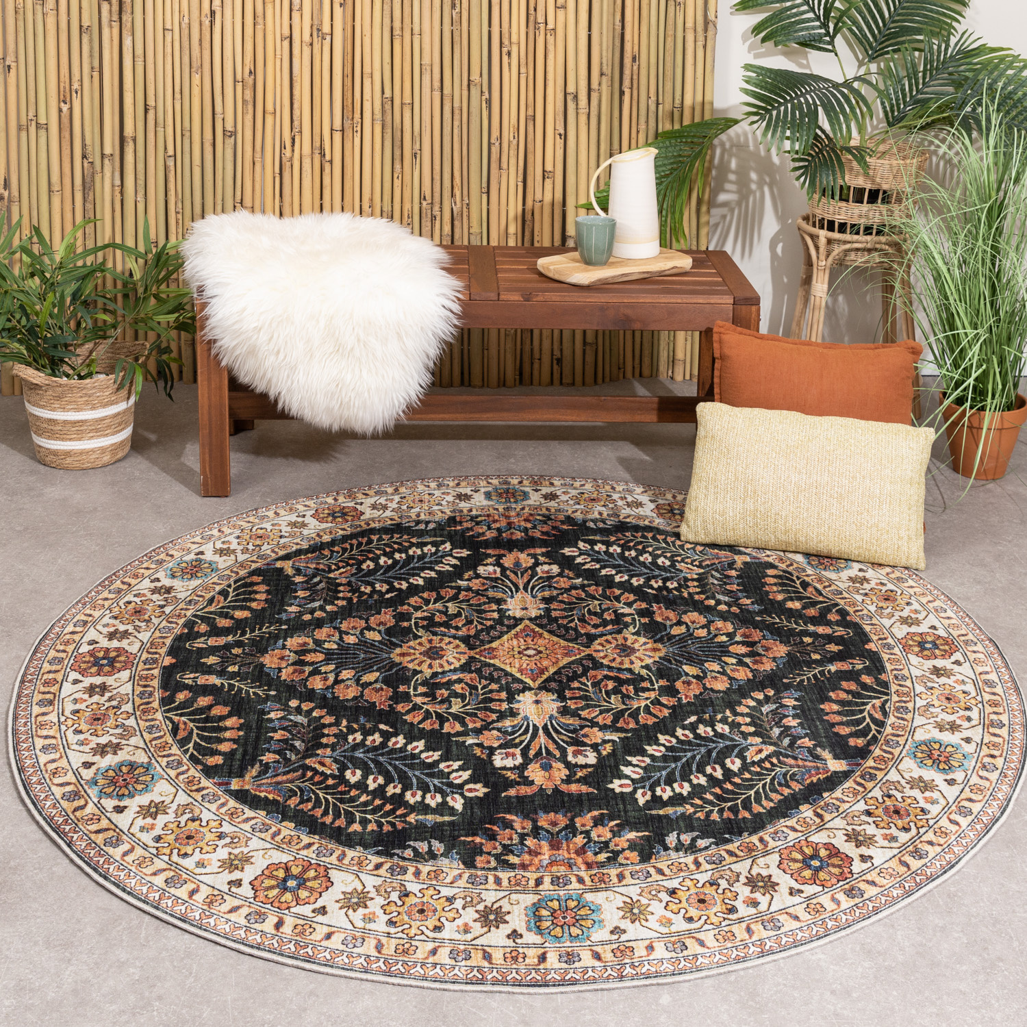 Tapis d'Extérieur Rond - Santo Flora Vert Foncé