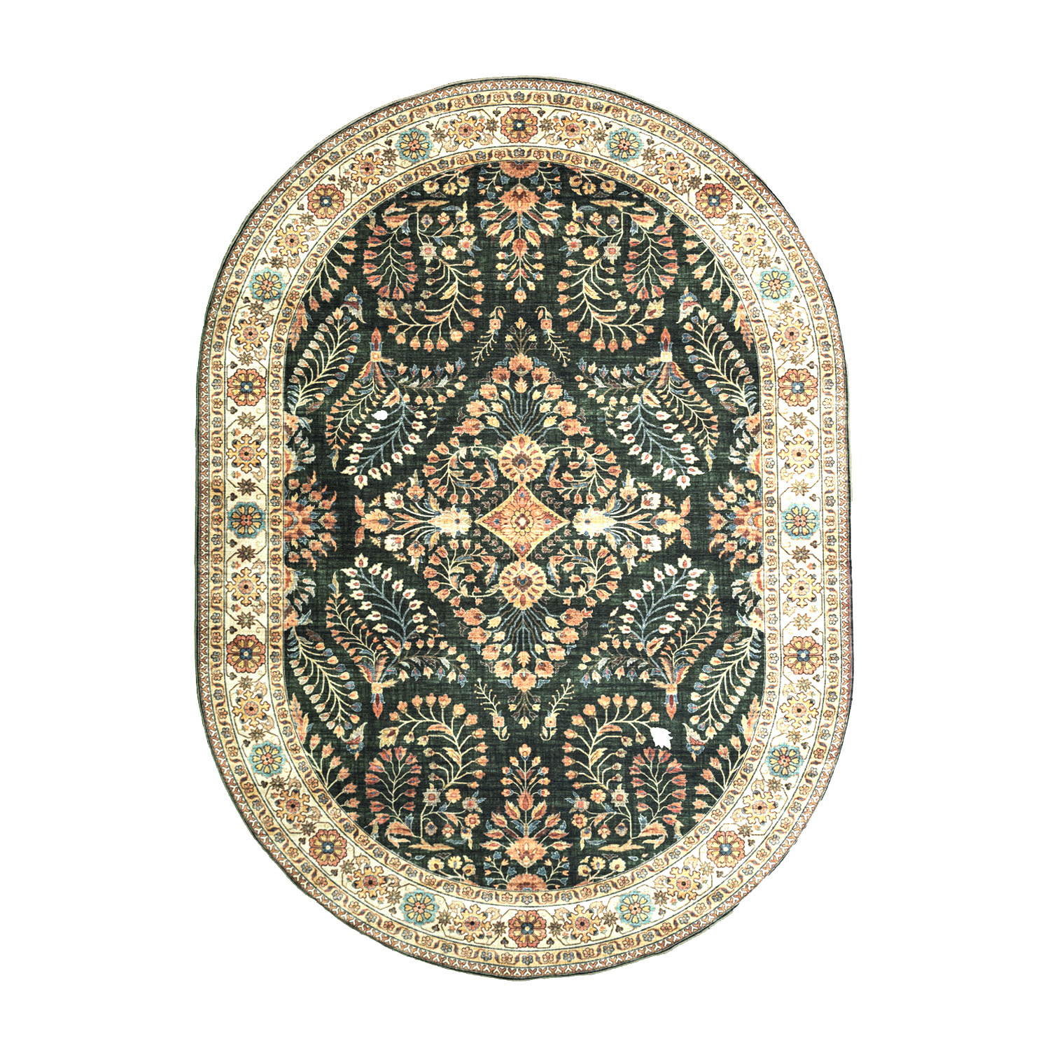 Tapis d'Extérieur Ovale Vintage - Santo Flora Vert Foncé - sfeer