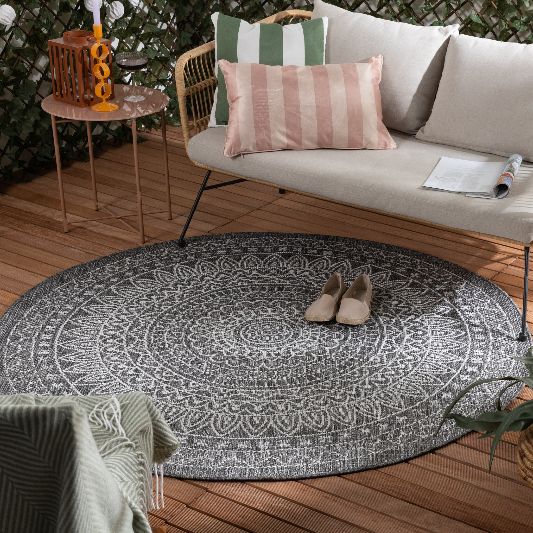 Tapis d'extérieur rond - Summer Azteca Gris - sfeer
