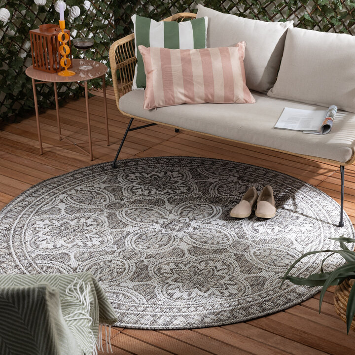 Tapis d'extérieur rond - Summer Oriental Gris