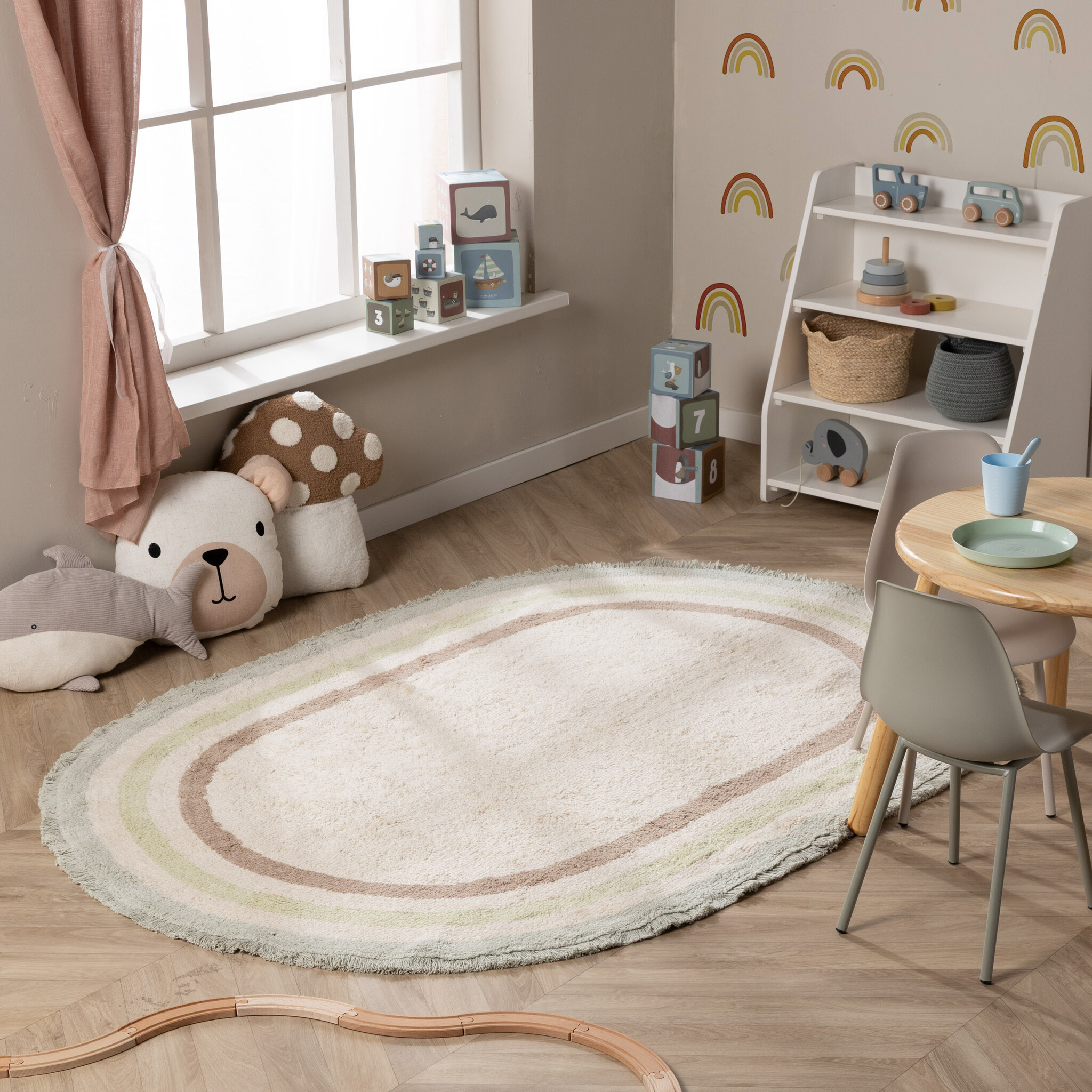 Tapis enfant ovale lavable - Milo Vert