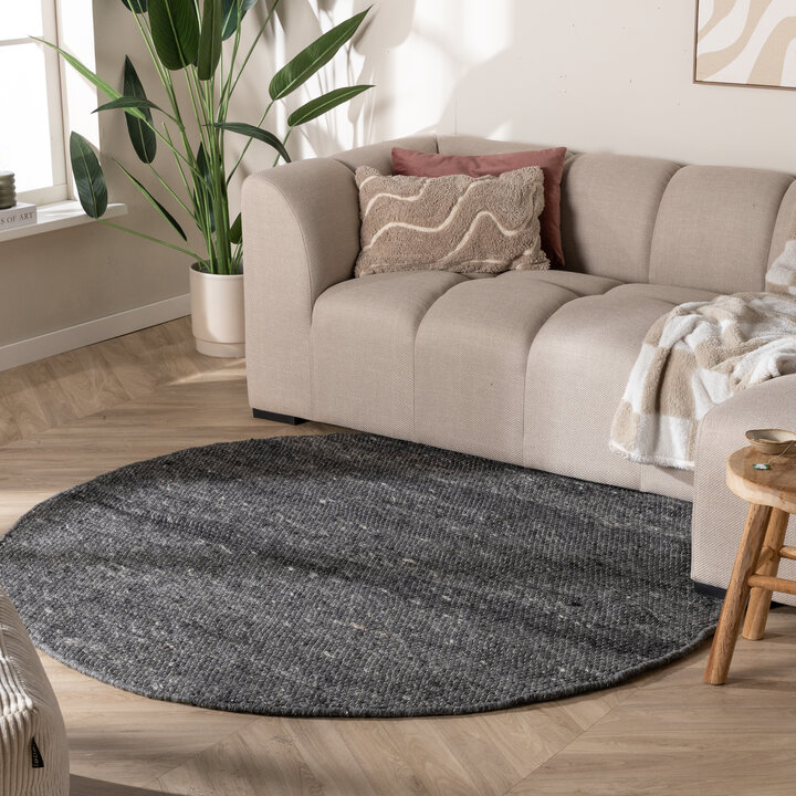 Tapis en laine rond - Feline Anthracite/Mélangé