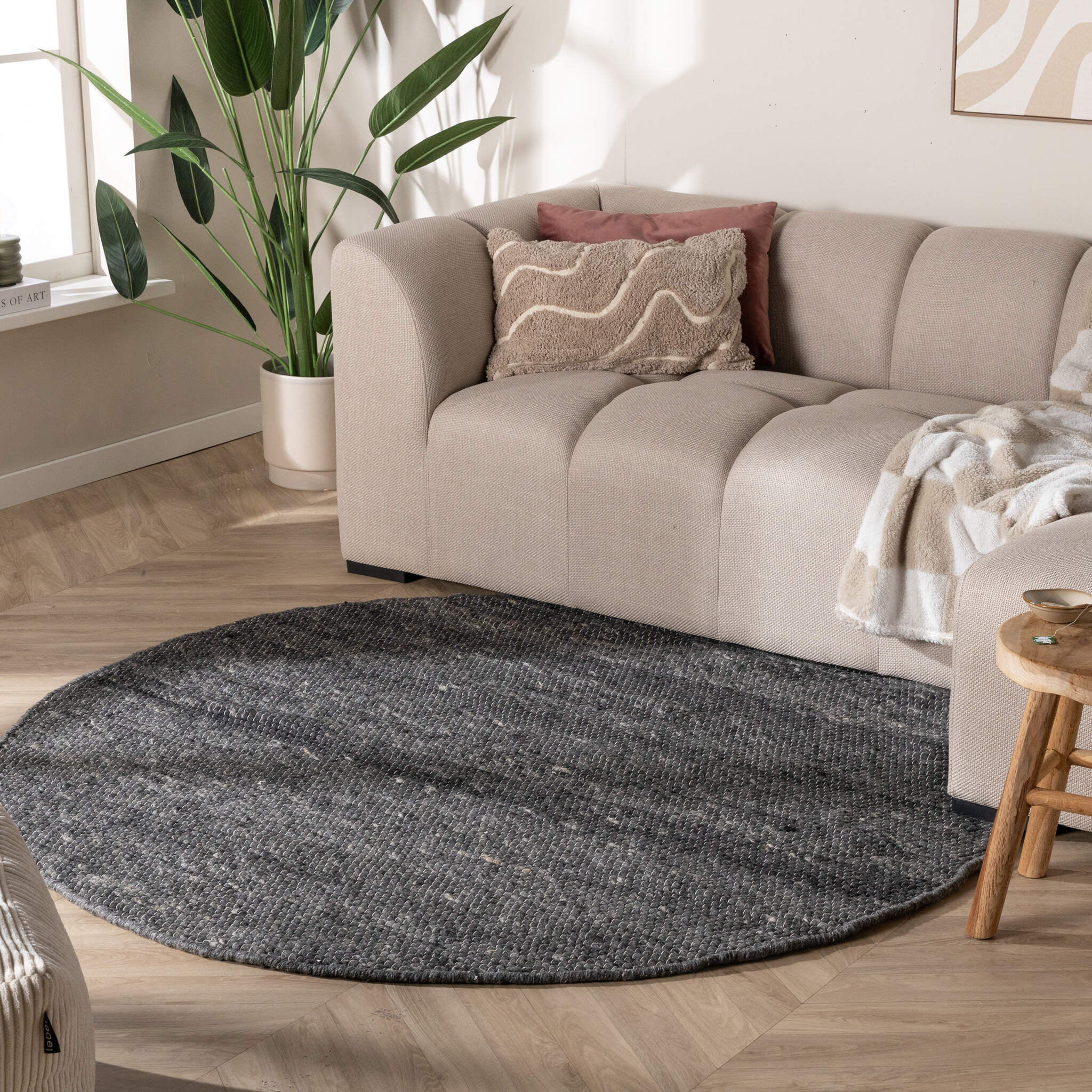 Tapis en laine rond - Feline Anthracite/Mélangé