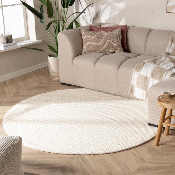 Tapis en laine rond - Feline Blanc