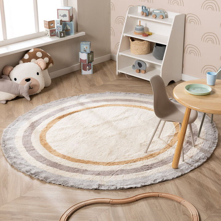 Tapis rond lavable pour enfants - Milo Gris