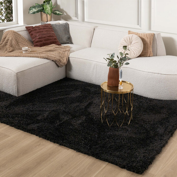 Tapis shaggy rond - Blaze Noir