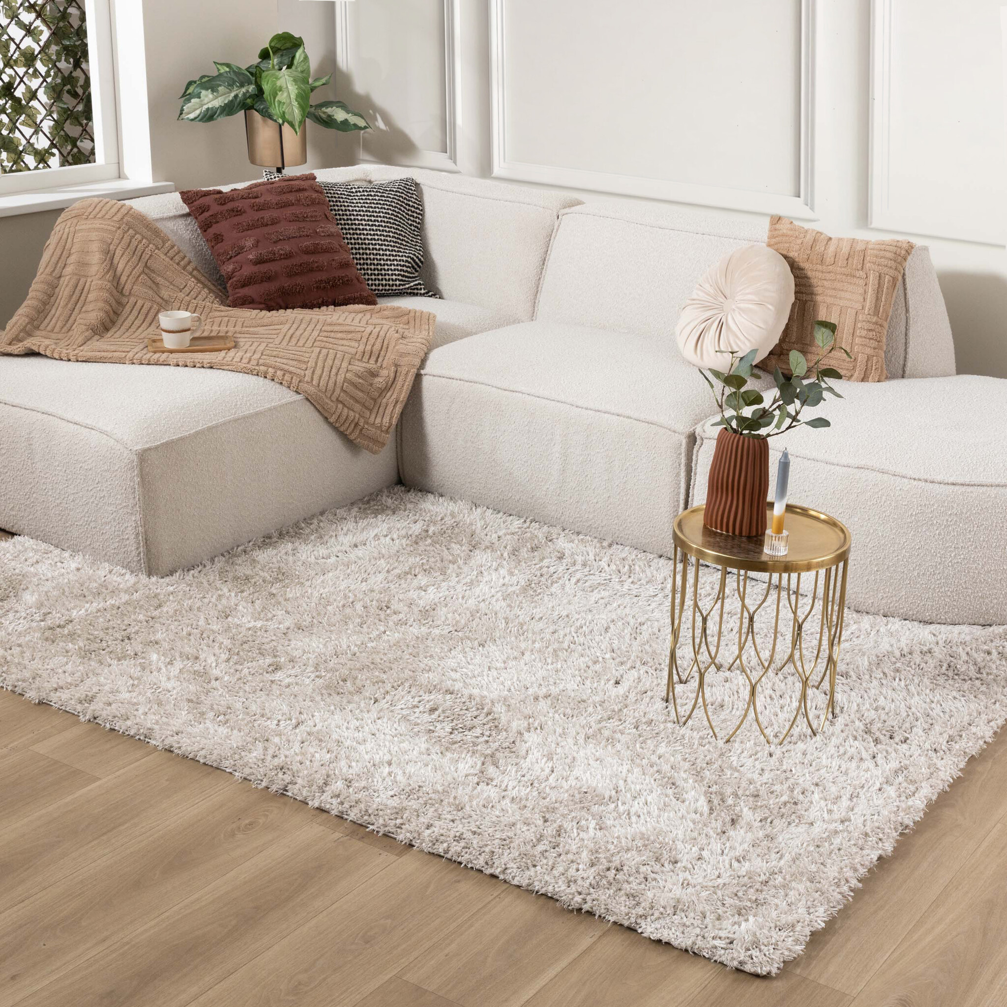 Tapis shaggy rond - Blaze Beige/Gris