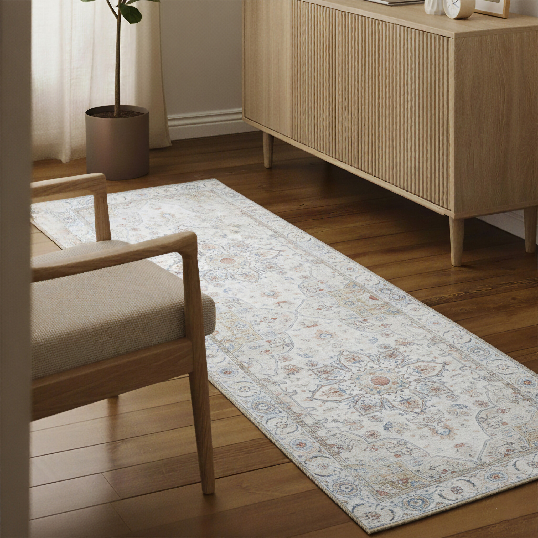 Tapis en laine lavable - Domingo Mandala Blanc
