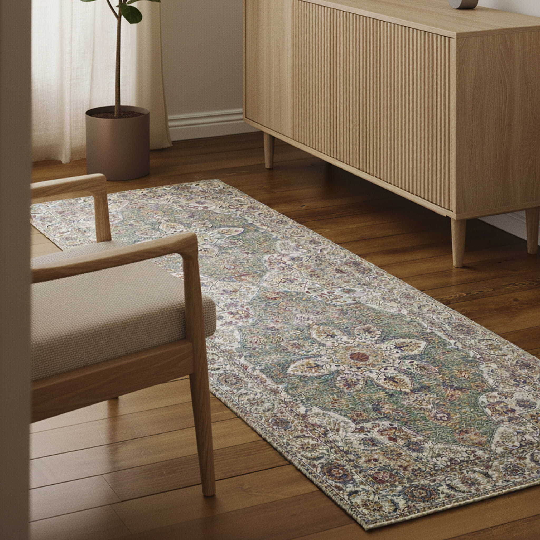 Tapis en laine lavable - Domingo Mandala Vert Olive