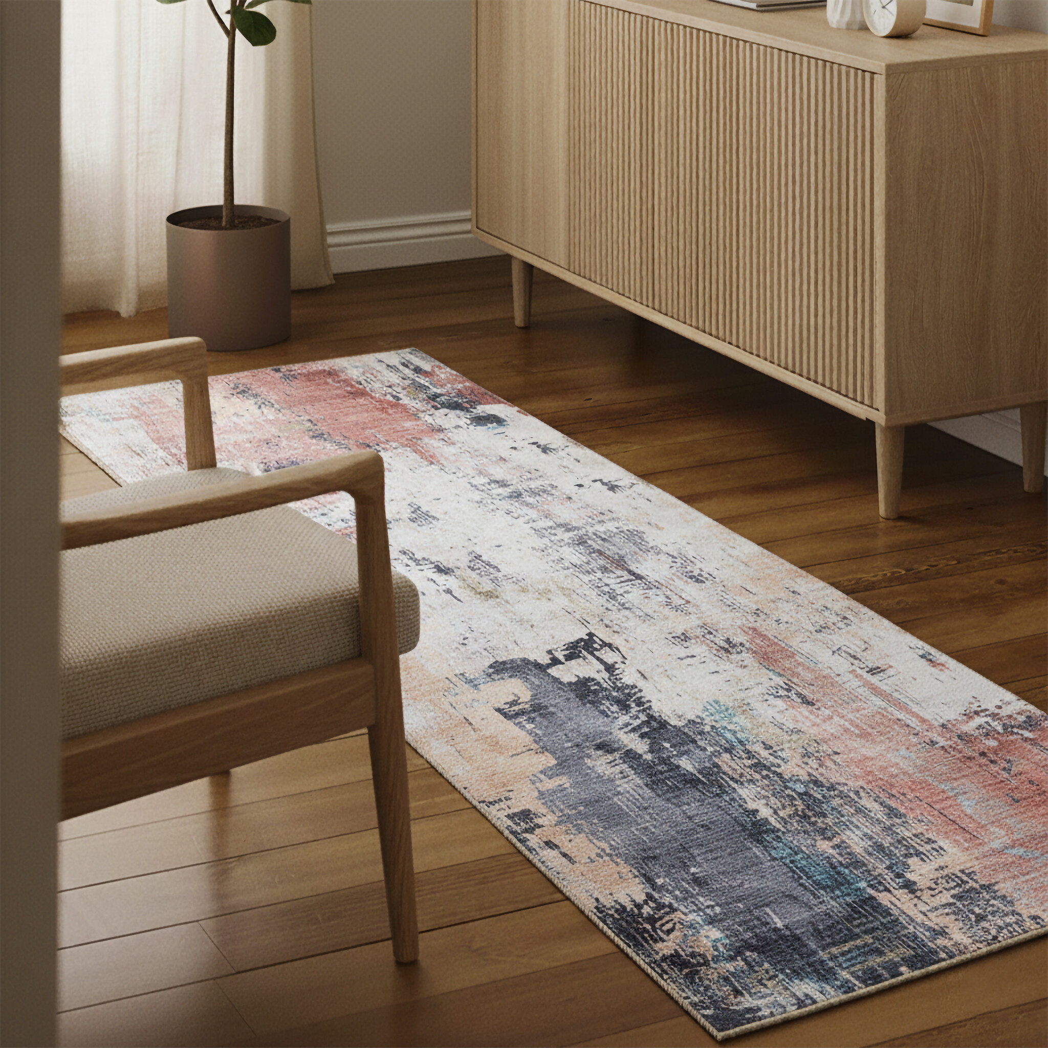 Tapis en laine lavable - Domingo Grunge Terra/Crème