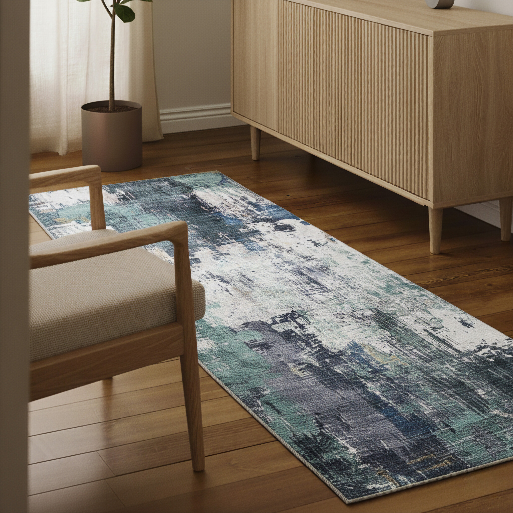 Tapis en laine lavable - Domingo Grunge Vert/Crème