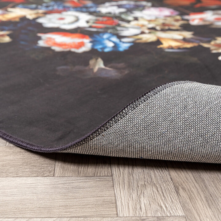 Tapis floral - Florine Noir/Bleu