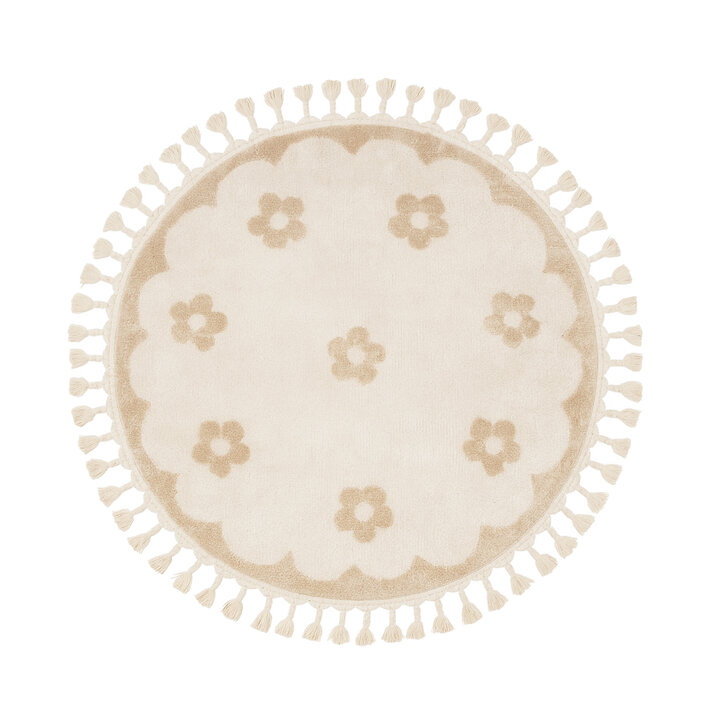 Tapis rond lavable pour enfant - Moos Flower Crème